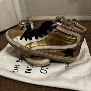 Golden Goose Kids Gold and White Sneakers
